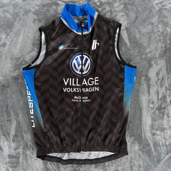 Village Volkswagen Full Zip Cycling Vest Men XL Sleeveless Race Team Jersey Bike - Picture 1 of 8